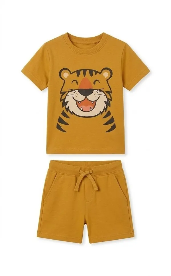 Boys_Yellow_Tiger_Print_T-Shirt_And_Shorts_Set