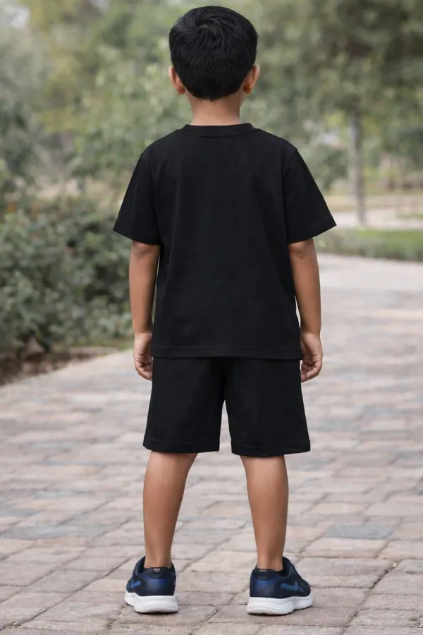 Kids_Black_Printed_T-Shirt_And_Shorts_Set_-_Fiery_Fist_Design