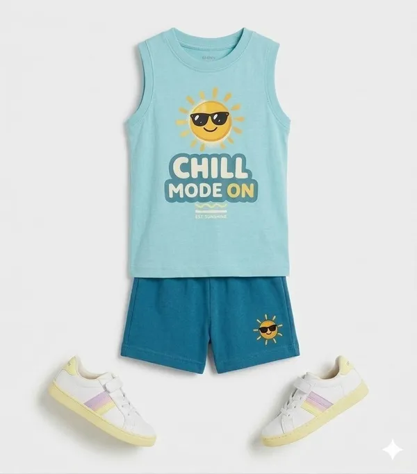 Boys_Chill_Mode_On_Sleeveless_T-Shirt_And_Shorts_Set_-_Light_Blue
