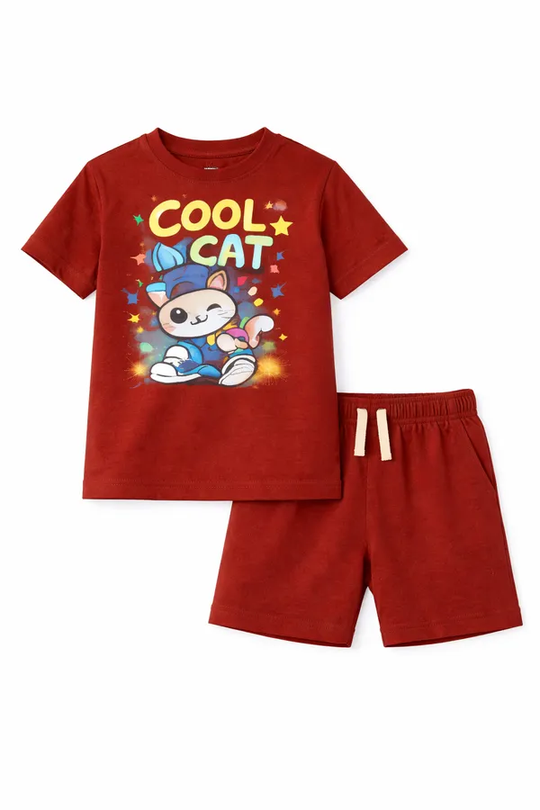 Cool_Cat_Maroon_Boys_T-Shirt_And_Shorts_Set