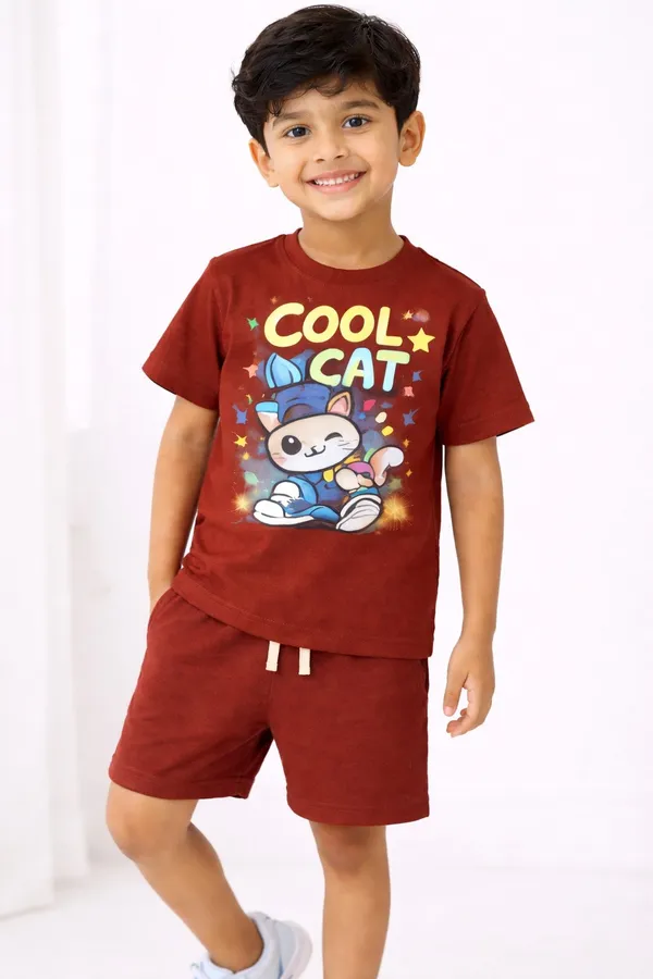 Cool_Cat_Maroon_Boys_T-Shirt_And_Shorts_Set