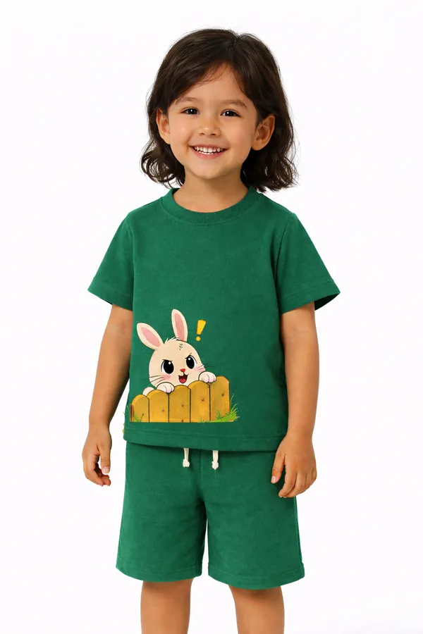 Green_Bunny_Print_Kids_Cotton_T-Shirt_And_Shorts_Set