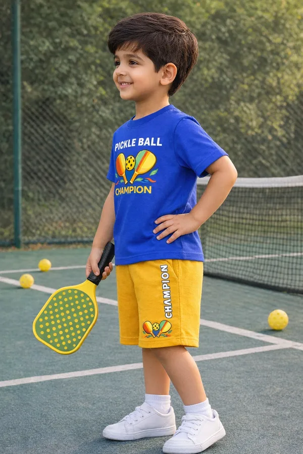Pickleball_Champion_Kids_Sports_Outfit_-_Blue_T-Shirt_&_Yellow_Shorts_Set
