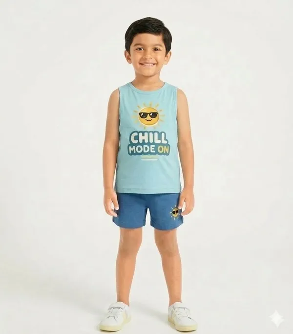 Boys_Chill_Mode_On_Sleeveless_T-Shirt_And_Shorts_Set_-_Light_Blue