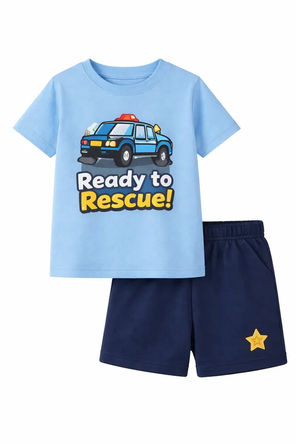 Boys_Ready_To_Rescue_Police_Car_Print_T-Shirt_And_Shorts_Set_-_Blue_&_Navy