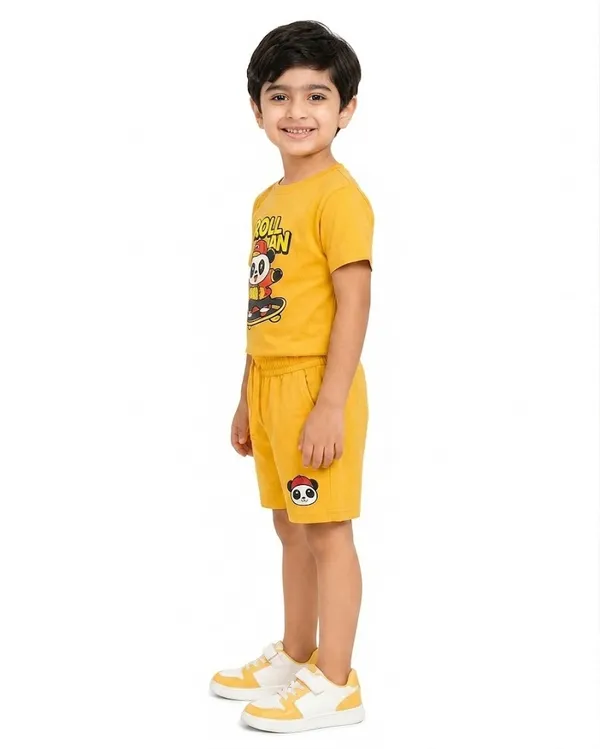 Boys_Mustard_Yellow_Roll_On_Panda_Skateboard_Print_T-Shirt_And_Shorts_Set