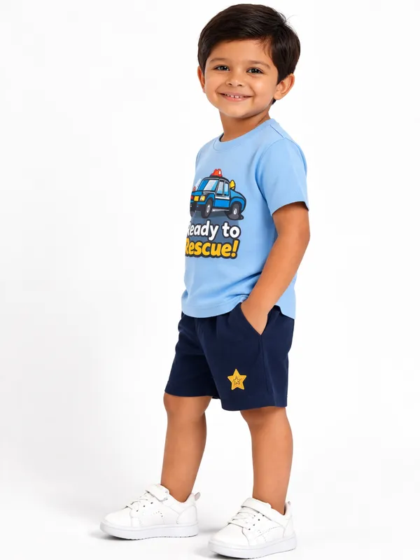Boys_Ready_To_Rescue_Police_Car_Print_T-Shirt_And_Shorts_Set_-_Blue_&_Navy