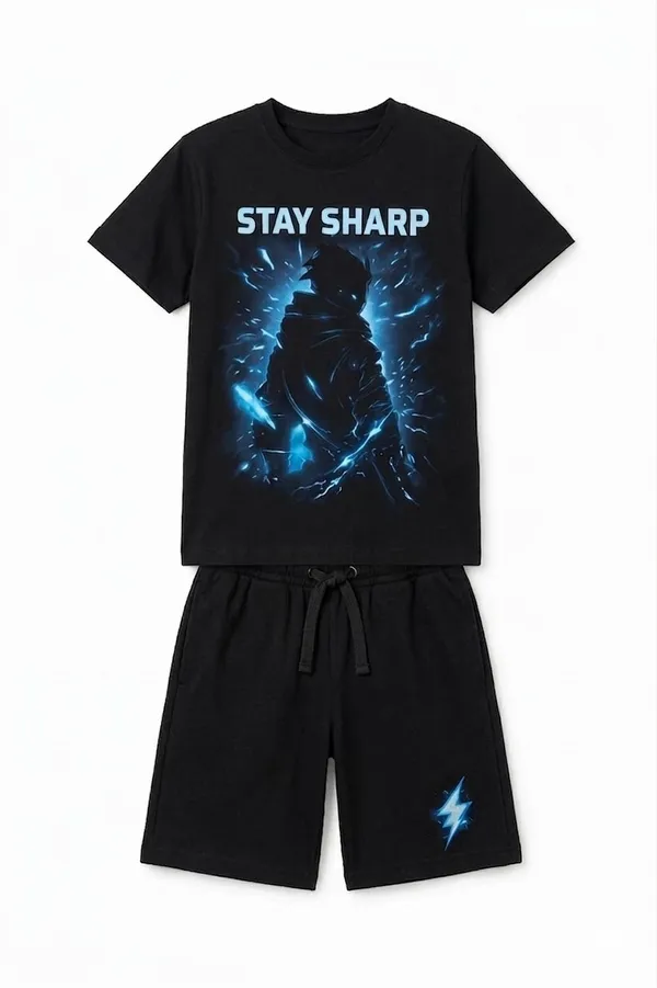 Stay_Sharp_Ninja_Warrior_Black_T-Shirt_And_Shorts_Set_For_Boys