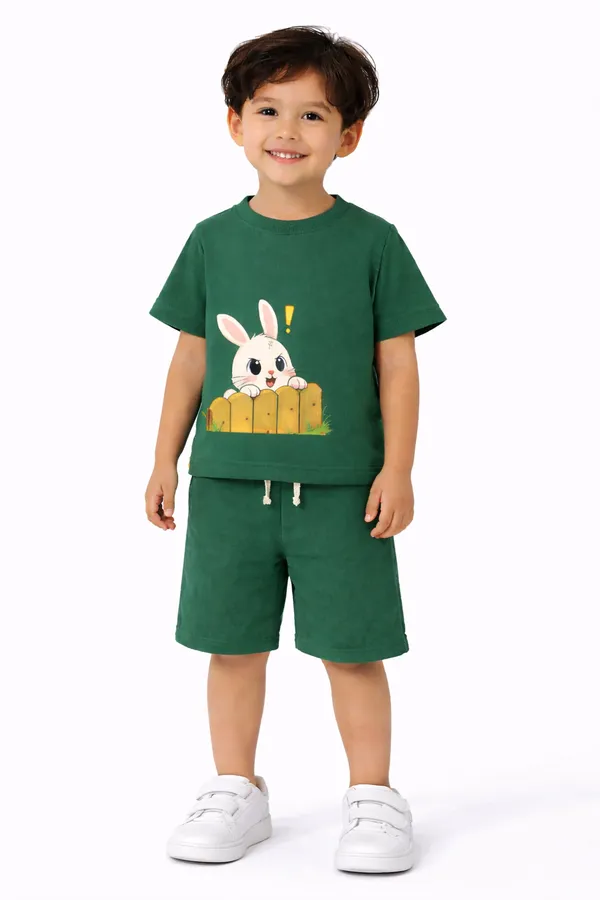 Green_Bunny_Print_Kids_Cotton_T-Shirt_And_Shorts_Set