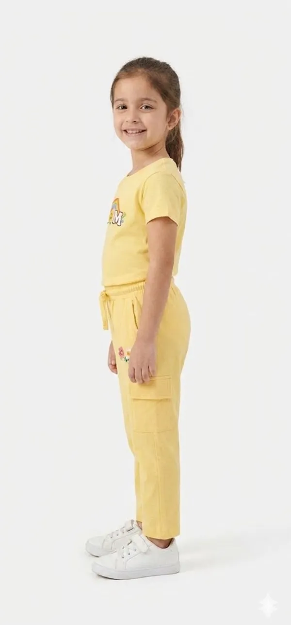 Yellow_Bloom_Rainbow_Graphic_Print_Tracksuit_Set_For_Girls