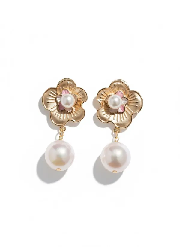 White_Floral_Pearl_Drop_Earrings_For_Women