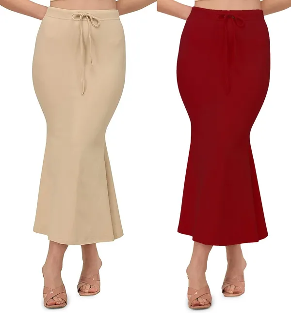 Alyne_Blended_Saree_Shapewear_Petticoat_For_Women,_Women'S_Blended_Fullelastic_With_Drawstring_Saree_Shapewear,_Skirts_For_Women,Shape_Wear_Dress_For_Saree_(Pack_Of_2)_Beige-Maroon