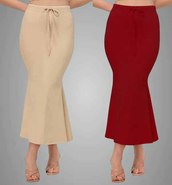Alyne_Blended_Saree_Shapewear_Petticoat_For_Women,_Women'S_Blended_Fullelastic_With_Drawstring_Saree_Shapewear,_Skirts_For_Women,Shape_Wear_Dress_For_Saree_(Pack_Of_2)_Beige-Maroon