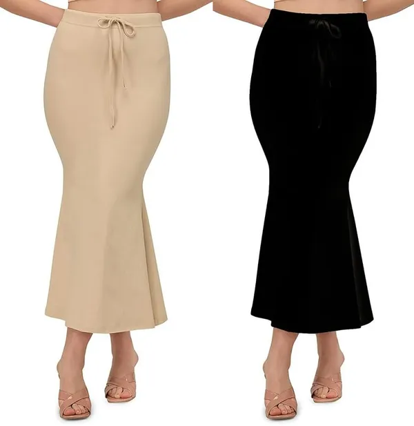 Alyne_Blended_Saree_Shapewear_Petticoat_For_Women,_Women'S_Blended_Fullelastic_With_Drawstring_Saree_Shapewear,_Skirts_For_Women,Shape_Wear_Dress_For_Saree_(Pack_Of_2)_Beige-Black