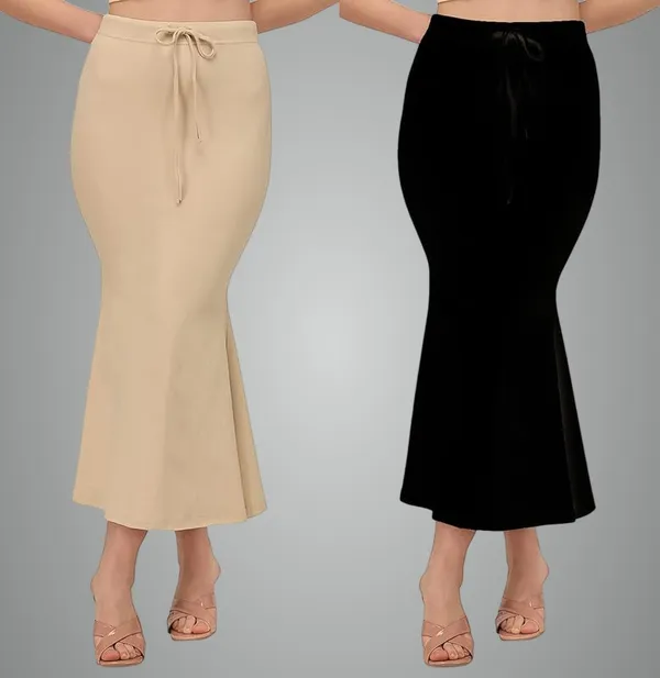 Alyne_Blended_Saree_Shapewear_Petticoat_For_Women,_Women'S_Blended_Fullelastic_With_Drawstring_Saree_Shapewear,_Skirts_For_Women,Shape_Wear_Dress_For_Saree_(Pack_Of_2)_Beige-Black