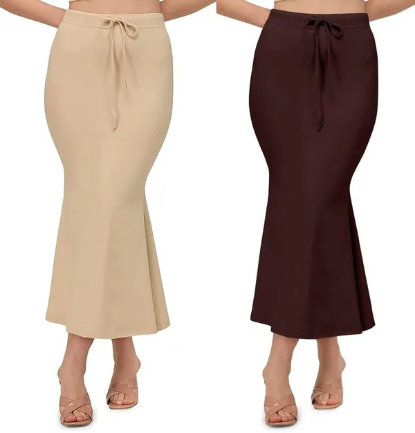 Alyne_Blended_Saree_Shapewear_Petticoat_For_Women,_Women'S_Blended_Fullelastic_With_Drawstring_Saree_Shapewear,_Skirts_For_Women,Shape_Wear_Dress_For_Saree_(Pack_Of_2)_Beige-Brown