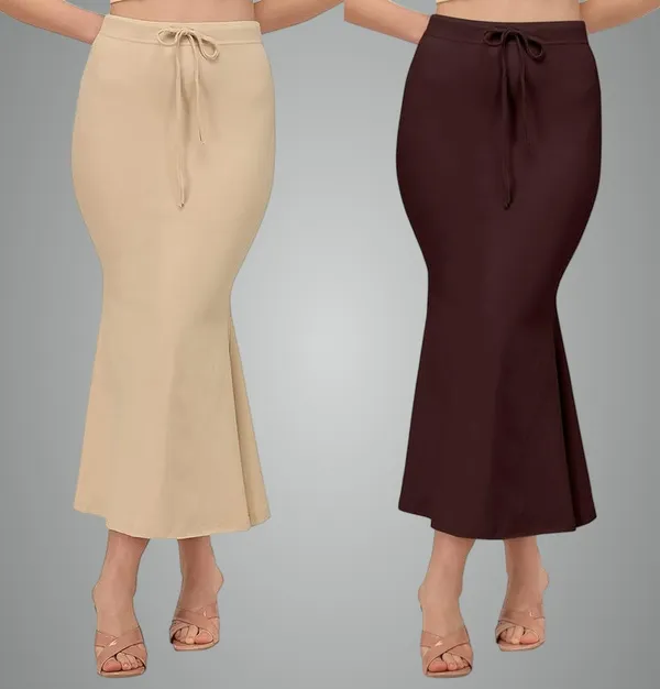 Alyne_Blended_Saree_Shapewear_Petticoat_For_Women,_Women'S_Blended_Fullelastic_With_Drawstring_Saree_Shapewear,_Skirts_For_Women,Shape_Wear_Dress_For_Saree_(Pack_Of_2)_Beige-Brown