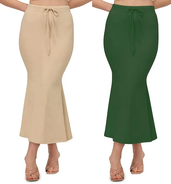 Alyne_Blended_Saree_Shapewear_Petticoat_For_Women,_Women'S_Blended_Fullelastic_With_Drawstring_Saree_Shapewear,_Skirts_For_Women,Shape_Wear_Dress_For_Saree_(Pack_Of_2)_Beige-Green