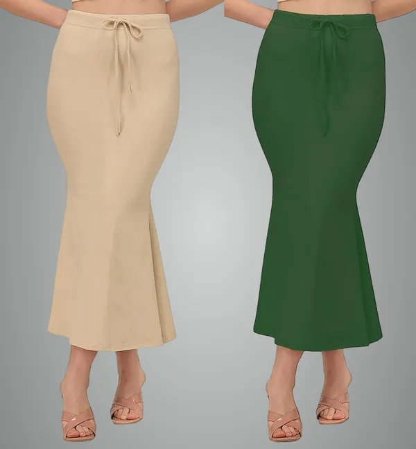 Alyne_Blended_Saree_Shapewear_Petticoat_For_Women,_Women'S_Blended_Fullelastic_With_Drawstring_Saree_Shapewear,_Skirts_For_Women,Shape_Wear_Dress_For_Saree_(Pack_Of_2)_Beige-Green