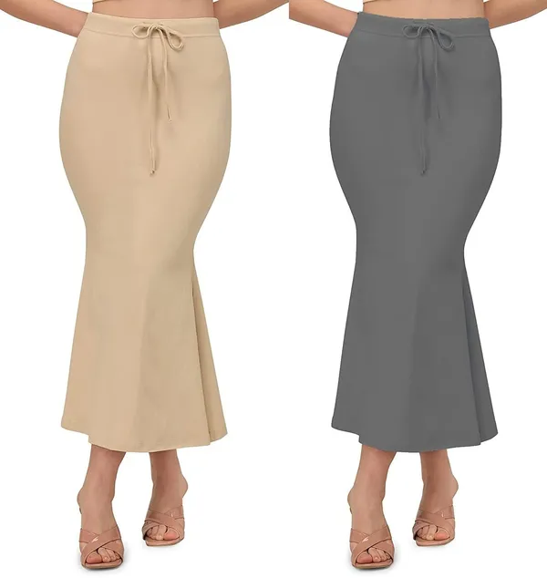 Alyne_Blended_Saree_Shapewear_Petticoat_For_Women,_Women'S_Blended_Fullelastic_With_Drawstring_Saree_Shapewear,_Skirts_For_Women,Shape_Wear_Dress_For_Saree_(Pack_Of_2)_Beige-Grey