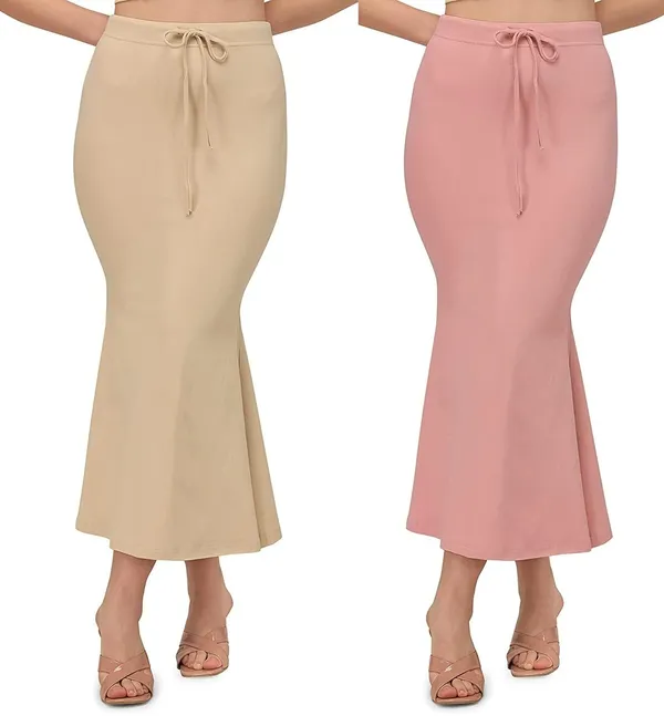 Alyne_Blended_Saree_Shapewear_Petticoat_For_Women,_Women'S_Blended_Fullelastic_With_Drawstring_Saree_Shapewear,_Skirts_For_Women,Shape_Wear_Dress_For_Saree_(Pack_Of_2)_Beige-Peach