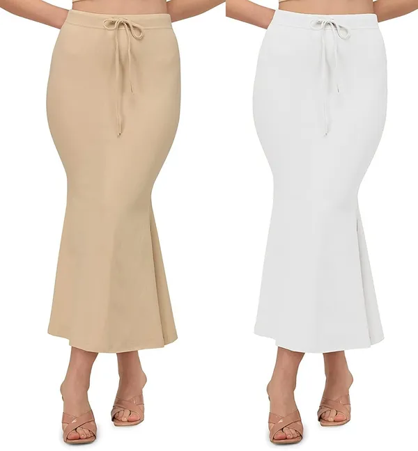 Alyne_Blended_Saree_Shapewear_Petticoat_For_Women,_Women'S_Blended_Fullelastic_With_Drawstring_Saree_Shapewear,_Skirts_For_Women,Shape_Wear_Dress_For_Saree_(Pack_Of_2)_Beige-White
