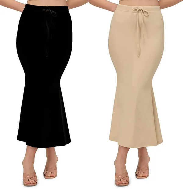 Alyne_Blended_Saree_Shapewear_Petticoat_For_Women,_Women'S_Blended_Fullelastic_With_Drawstring_Saree_Shapewear,_Skirts_For_Women,Shape_Wear_Dress_For_Saree_(Pack_Of_2)_Black-Beige