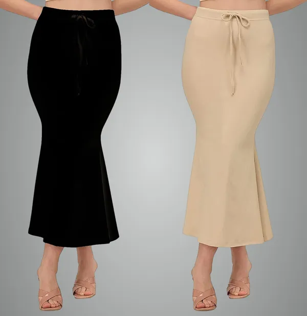 Alyne_Blended_Saree_Shapewear_Petticoat_For_Women,_Women'S_Blended_Fullelastic_With_Drawstring_Saree_Shapewear,_Skirts_For_Women,Shape_Wear_Dress_For_Saree_(Pack_Of_2)_Black-Beige
