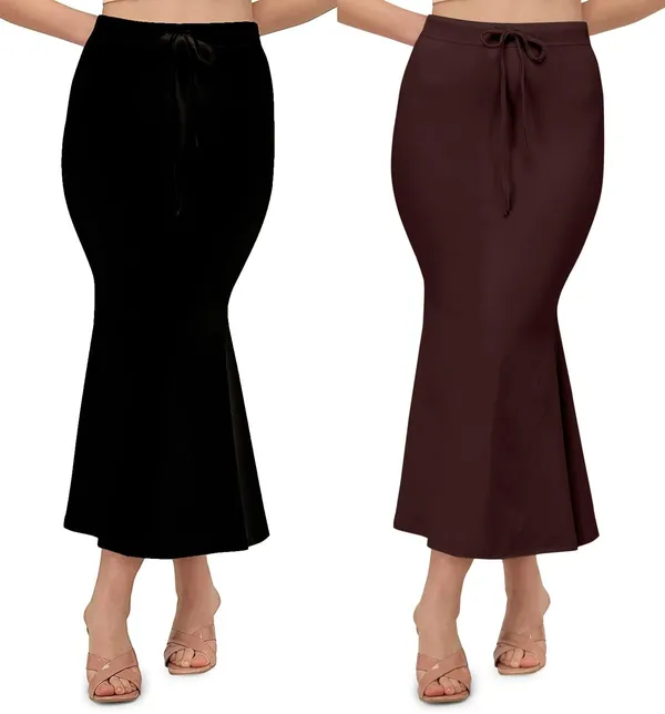 Alyne_Blended_Saree_Shapewear_Petticoat_For_Women,_Women'S_Blended_Fullelastic_With_Drawstring_Saree_Shapewear,_Skirts_For_Women,Shape_Wear_Dress_For_Saree_(Pack_Of_2)_Black-Brown