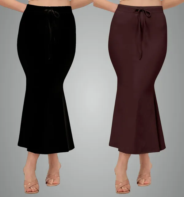 Alyne_Blended_Saree_Shapewear_Petticoat_For_Women,_Women'S_Blended_Fullelastic_With_Drawstring_Saree_Shapewear,_Skirts_For_Women,Shape_Wear_Dress_For_Saree_(Pack_Of_2)_Black-Brown