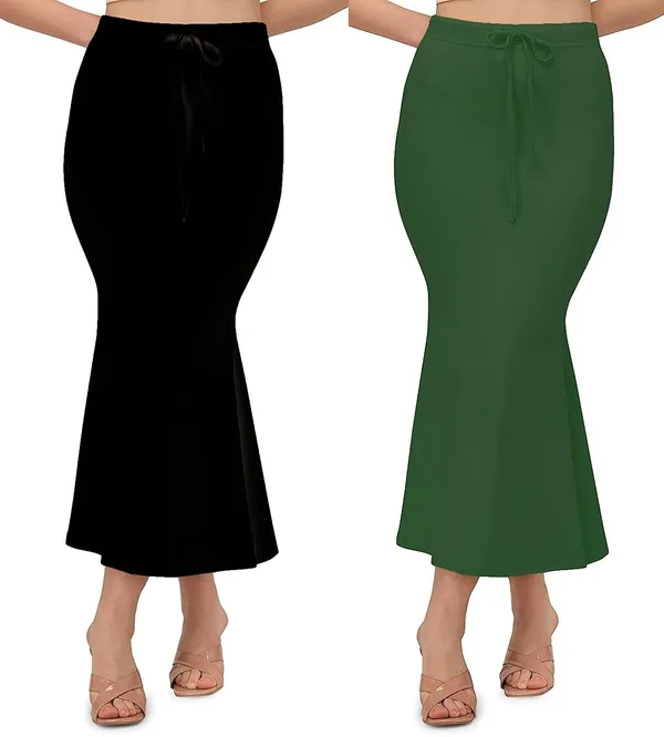 Alyne_Blended_Saree_Shapewear_Petticoat_For_Women,_Women'S_Blended_Fullelastic_With_Drawstring_Saree_Shapewear,_Skirts_For_Women,Shape_Wear_Dress_For_Saree_(Pack_Of_2)_Black-Green