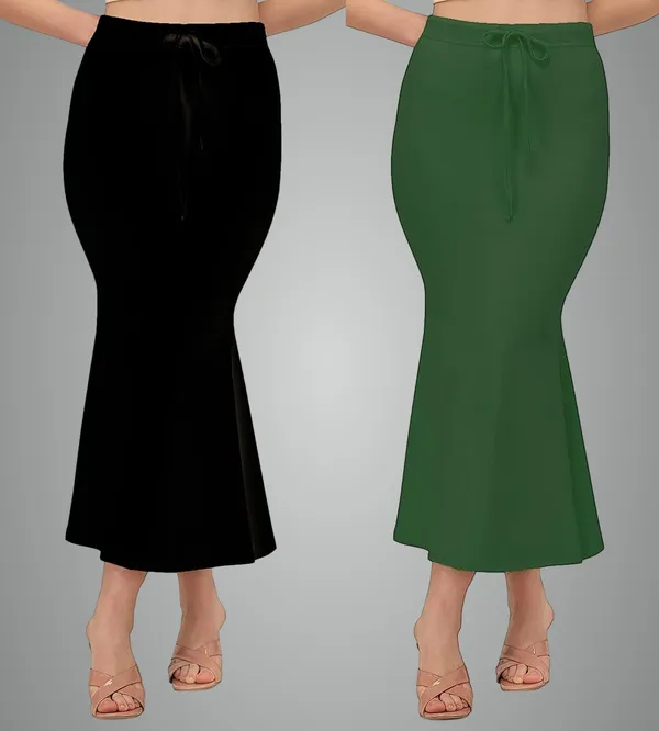 Alyne_Blended_Saree_Shapewear_Petticoat_For_Women,_Women'S_Blended_Fullelastic_With_Drawstring_Saree_Shapewear,_Skirts_For_Women,Shape_Wear_Dress_For_Saree_(Pack_Of_2)_Black-Green