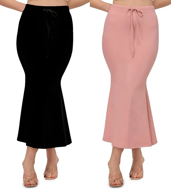 Alyne_Blended_Saree_Shapewear_Petticoat_For_Women,_Women'S_Blended_Fullelastic_With_Drawstring_Saree_Shapewear,_Skirts_For_Women,Shape_Wear_Dress_For_Saree_(Pack_Of_2)_Black-Peach