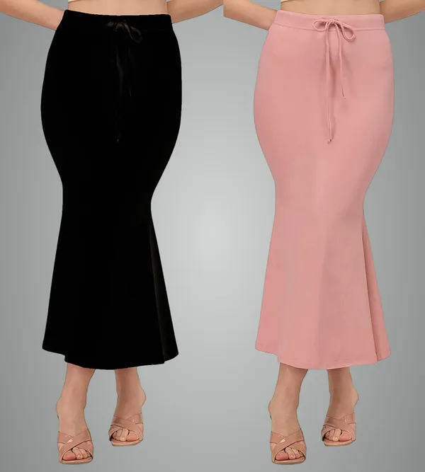 Alyne_Blended_Saree_Shapewear_Petticoat_For_Women,_Women'S_Blended_Fullelastic_With_Drawstring_Saree_Shapewear,_Skirts_For_Women,Shape_Wear_Dress_For_Saree_(Pack_Of_2)_Black-Peach