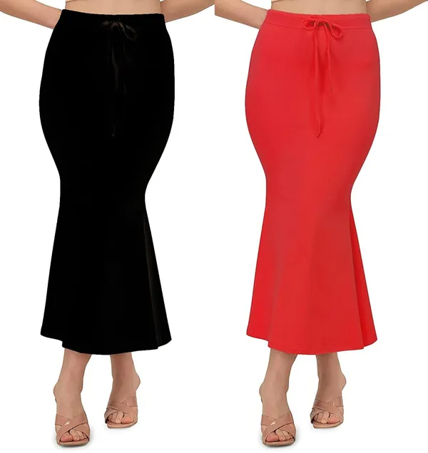 Alyne_Blended_Saree_Shapewear_Petticoat_For_Women,_Women'S_Blended_Fullelastic_With_Drawstring_Saree_Shapewear,_Skirts_For_Women,Shape_Wear_Dress_For_Saree_(Pack_Of_2)_Black-Red
