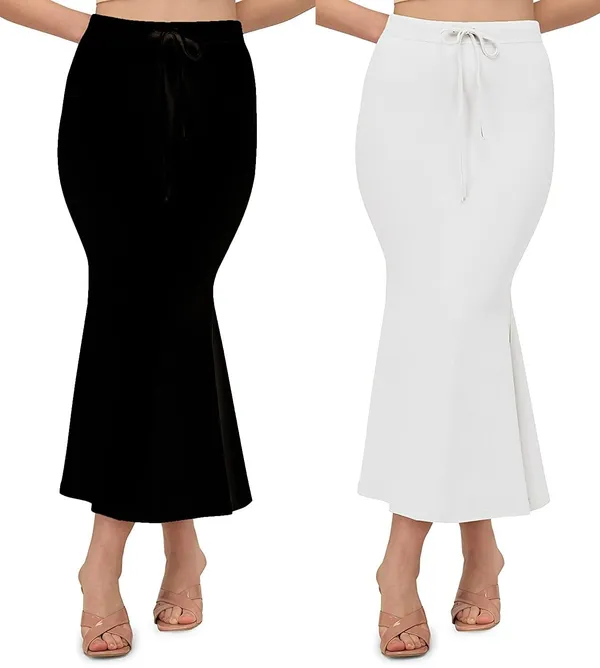 Alyne_Blended_Saree_Shapewear_Petticoat_For_Women,_Women'S_Blended_Fullelastic_With_Drawstring_Saree_Shapewear,_Skirts_For_Women,Shape_Wear_Dress_For_Saree_(Pack_Of_2)_Black-White