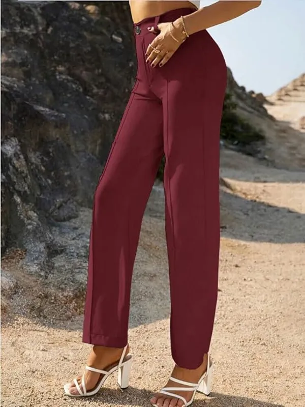 Alyne_Women'S_Trouser_Pants_For_Women_Stretchy_Straight_Leg_Elastic_Waist_With_Button/Regular_Fit_Trouser_Pant_For_Regular_Casual_&_Office_(Xl,_Maroon)