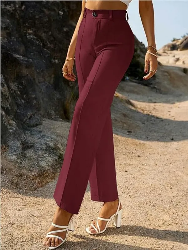 Alyne_Women'S_Trouser_Pants_For_Women_Stretchy_Straight_Leg_Elastic_Waist_With_Button/Regular_Fit_Trouser_Pant_For_Regular_Casual_&_Office_(Xl,_Maroon)