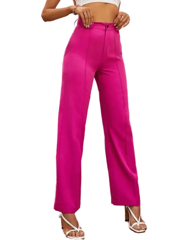 Alyne_Women'S_Trouser_Pants_For_Women_Stretchy_Straight_Leg_Elastic_Waist_With_Button/Regular_Fit_Trouser_Pant_For_Regular_Casual_&_Office_(Xl,_Rani)