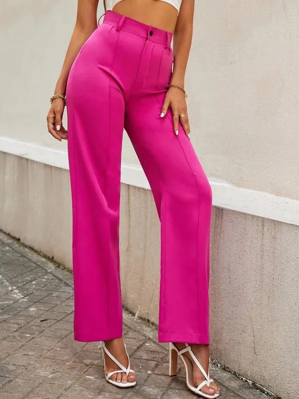 Alyne_Women'S_Trouser_Pants_For_Women_Stretchy_Straight_Leg_Elastic_Waist_With_Button/Regular_Fit_Trouser_Pant_For_Regular_Casual_&_Office_(Xl,_Rani)