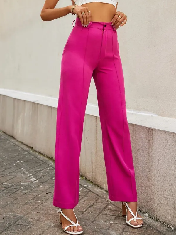 Alyne_Women'S_Trouser_Pants_For_Women_Stretchy_Straight_Leg_Elastic_Waist_With_Button/Regular_Fit_Trouser_Pant_For_Regular_Casual_&_Office_(Xl,_Rani)
