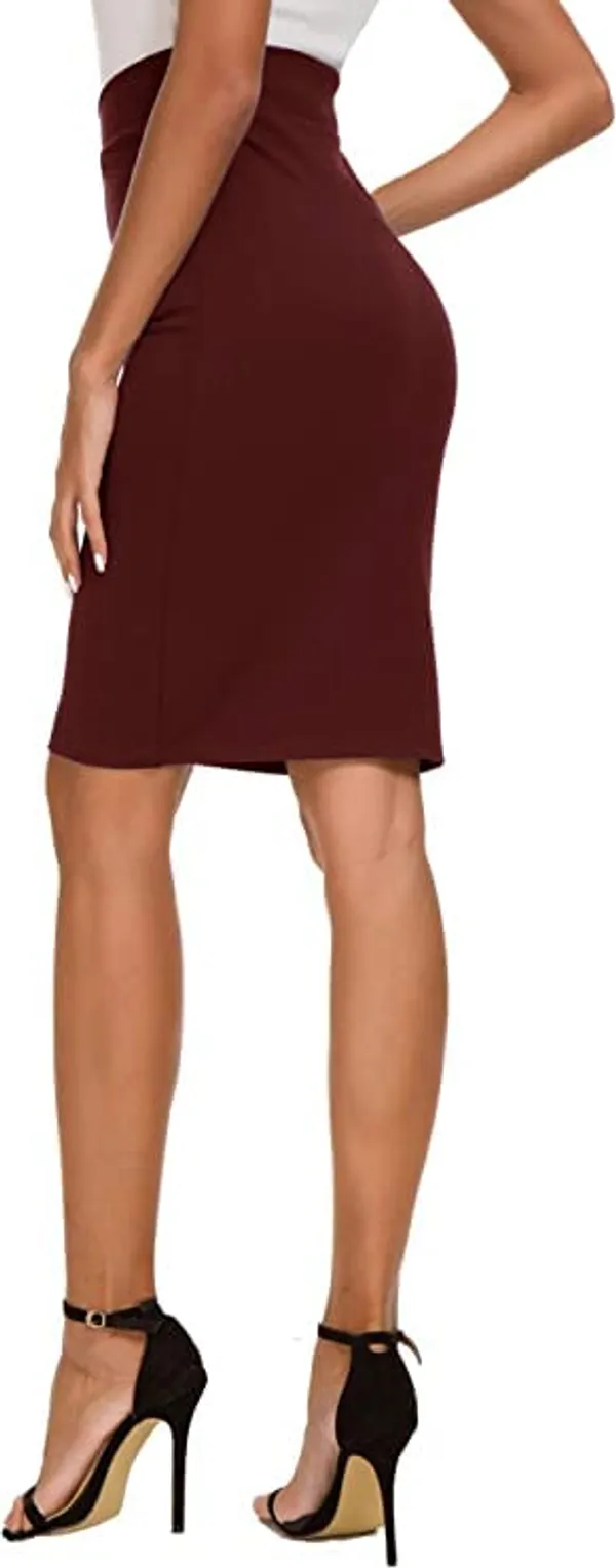 Alyne_Girl'S/Women'S_Classic_Stretchy_Bodycon_Pencil_Midi_Skirt_With_Elasticated_Waist_Belt_(Xs,_Maroon)
