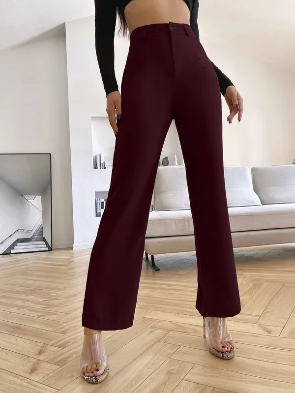 Alyne_Women'S_Trouser_Pants_For_Women_Stretchy_Straight_Leg_Elastic_Waist_With_Button/Regular_Fit_Trouser_Pant_For_Regular_Casual_&_Office_(Xl,_Maroon)