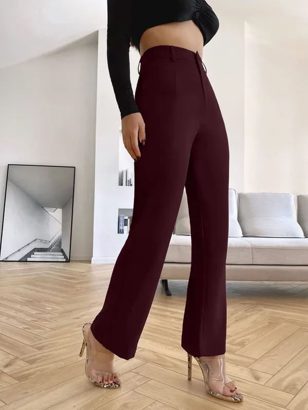 Alyne_Women'S_Trouser_Pants_For_Women_Stretchy_Straight_Leg_Elastic_Waist_With_Button/Regular_Fit_Trouser_Pant_For_Regular_Casual_&_Office_(Xl,_Maroon)