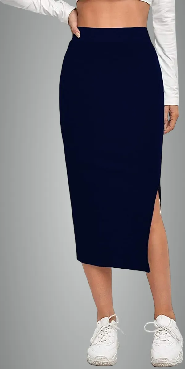 Alyne_Women'S_Elastic_Waist_Pencil_Bodycon_Midi_Skirt_-_High_Waisted_With_Side_Slit_Below_Knee_Length_Elegance_For_Women_Navy