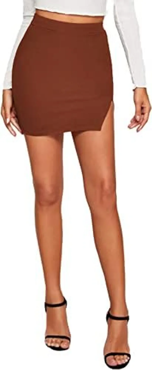 Alyne_Girl'S/Women'S_Solid_Sidecut_Stretchy_Bodycon_Pencil_Short_Skirt_With_Elasticated_Waist_Belt_(Xs,_Maroon)