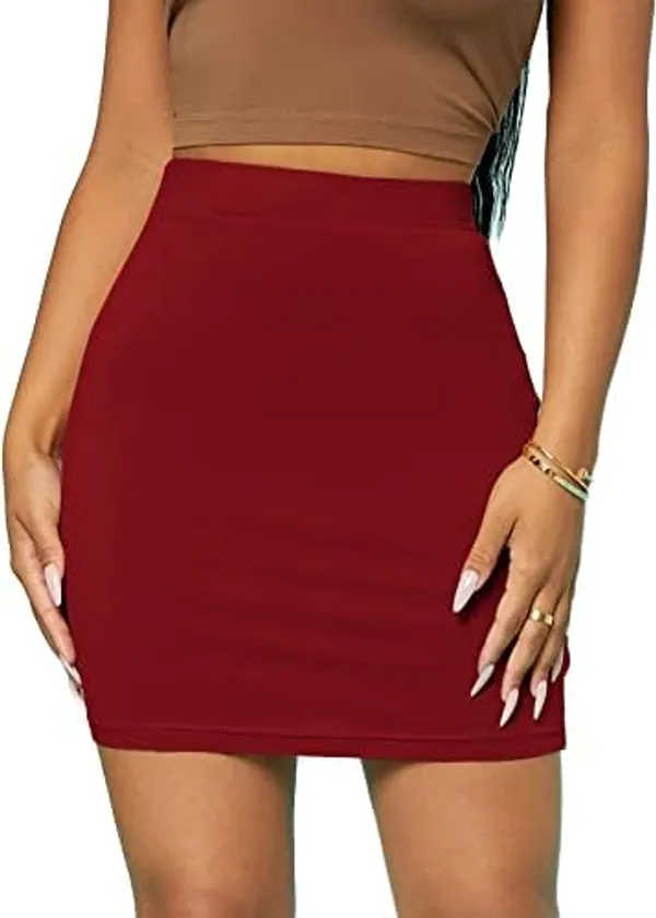 Alyne_Girl'S/Women'S_Classic_Solid_Stretchy_Bodycon_Pencil_Skirt_With_Elasticated_Waist_Belt_(Xs,_Maroon)