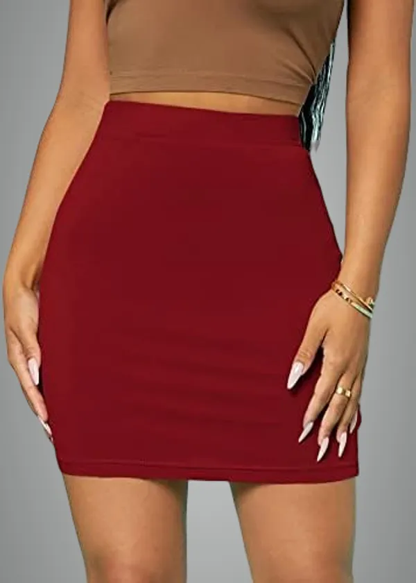 Alyne_Girl'S/Women'S_Classic_Solid_Stretchy_Bodycon_Pencil_Skirt_With_Elasticated_Waist_Belt_(Xs,_Maroon)
