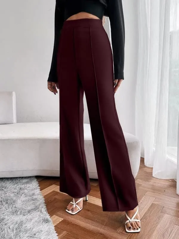 Alyne_Women'S_Trouser_Pants_For_Women_Stretchy_Straight_Line_Leg_Elastic_Waist/Regular_Fit_Trouser_Pant_For_Regular_Casual_Wear_(Xl,_Maroon)