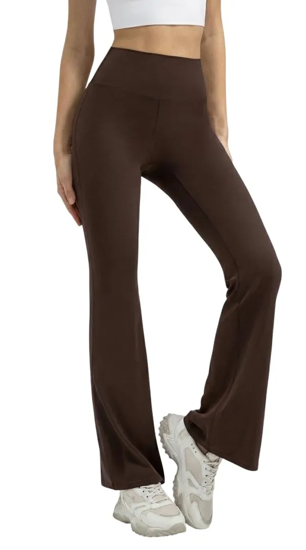Alyne_Women_S_High-Waist_Flare_Yoga_Leggings_Bootcut_Workout_Pants_With_Slimming_Design,_Tummy_Control_High_Waisted_Flared_Leggings_Pants_Brown